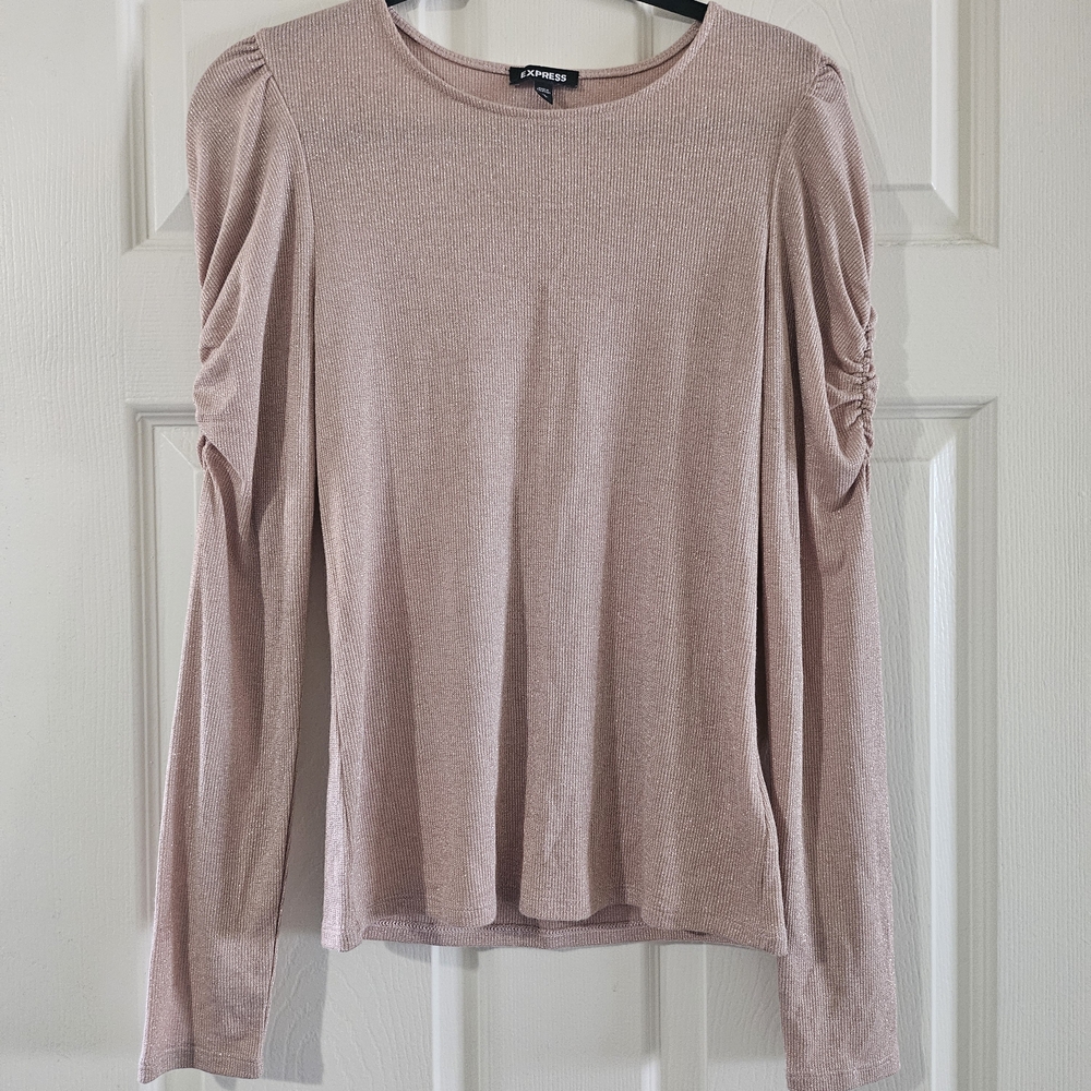 Express Blush Long Sleeve Top with Ruched Detail